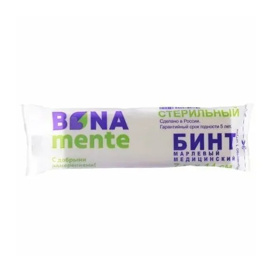 Бинт bona mente! марлевый медиц. стер. 7м х14см