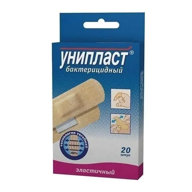 Лейкопластырь унипласт бактер эластичный 1,9 х 7,2 см х1