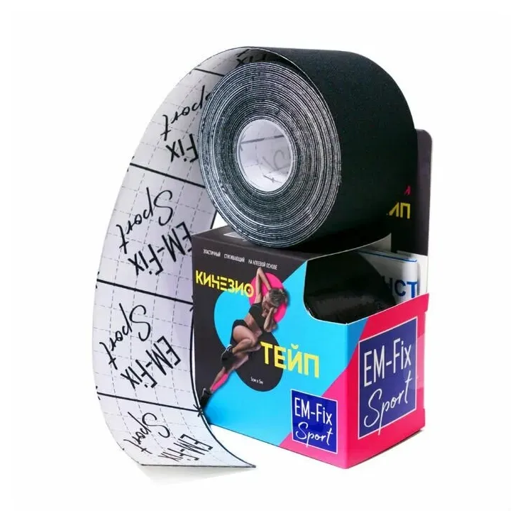 Кинезио-тейп ем-fix sport, (усиленная фиксация) (5м*5см) , №0, черный