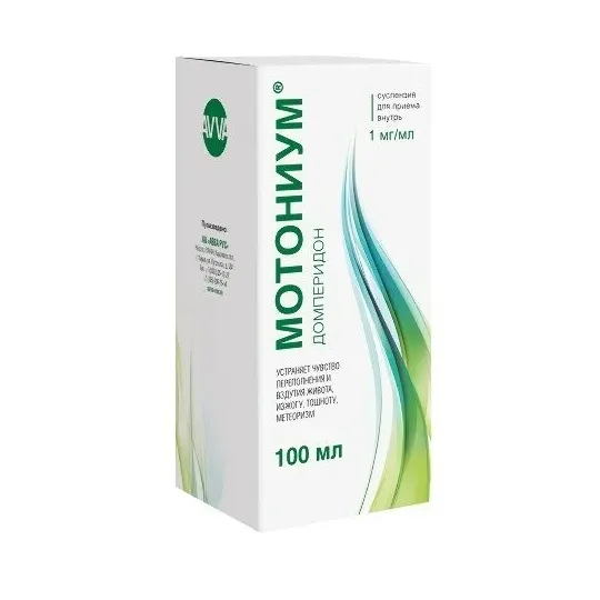 Мотониум 0,001/мл 100мл флак сусп д/приема внутрь