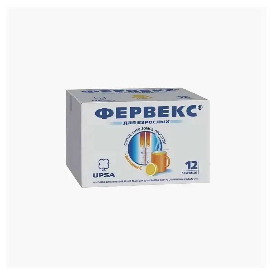 Фервекс пор. д/р-ра внутр лимонный с сахаром 500мг+25мг+200мг №12