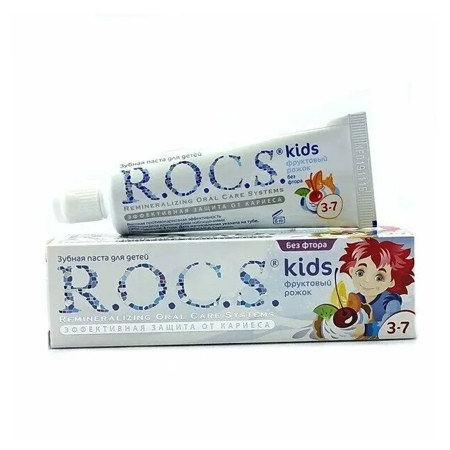 З/паста детская Рокс кидс 3-7лет 45г фруктовый рожок б/фтора