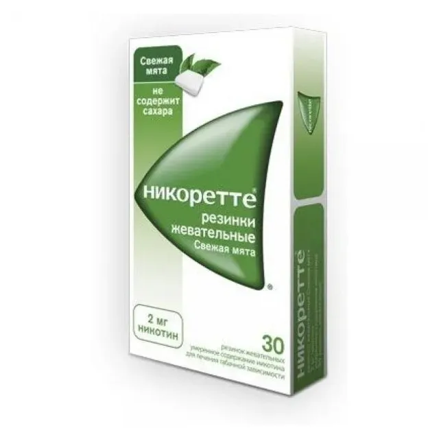 Никоретте жев резинка свежая мята 2мг №30
