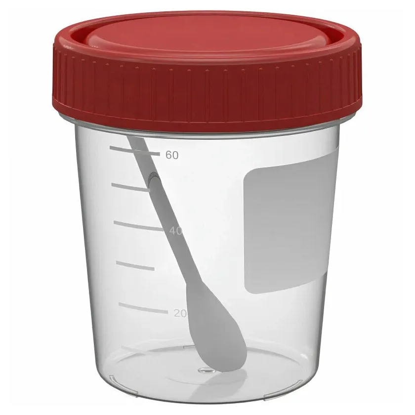 Контейнер полимерный д/биопроб стер 60мл с красной крышкой-ложка  (инд уп)