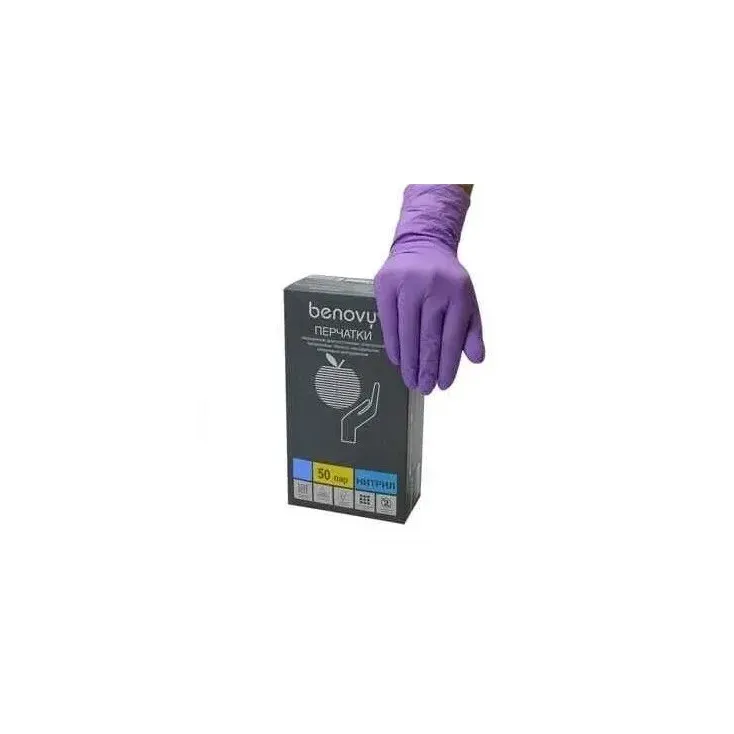 Перчатки нитрил m сирень benovy текстур неопуд н/стер пара. n50