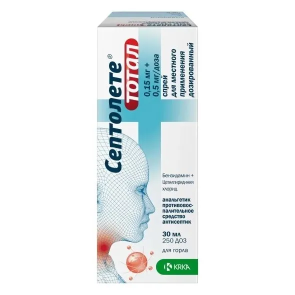 Септолете тотал спрей местн. 0,15мг+0,5мг/доза 30мл №1