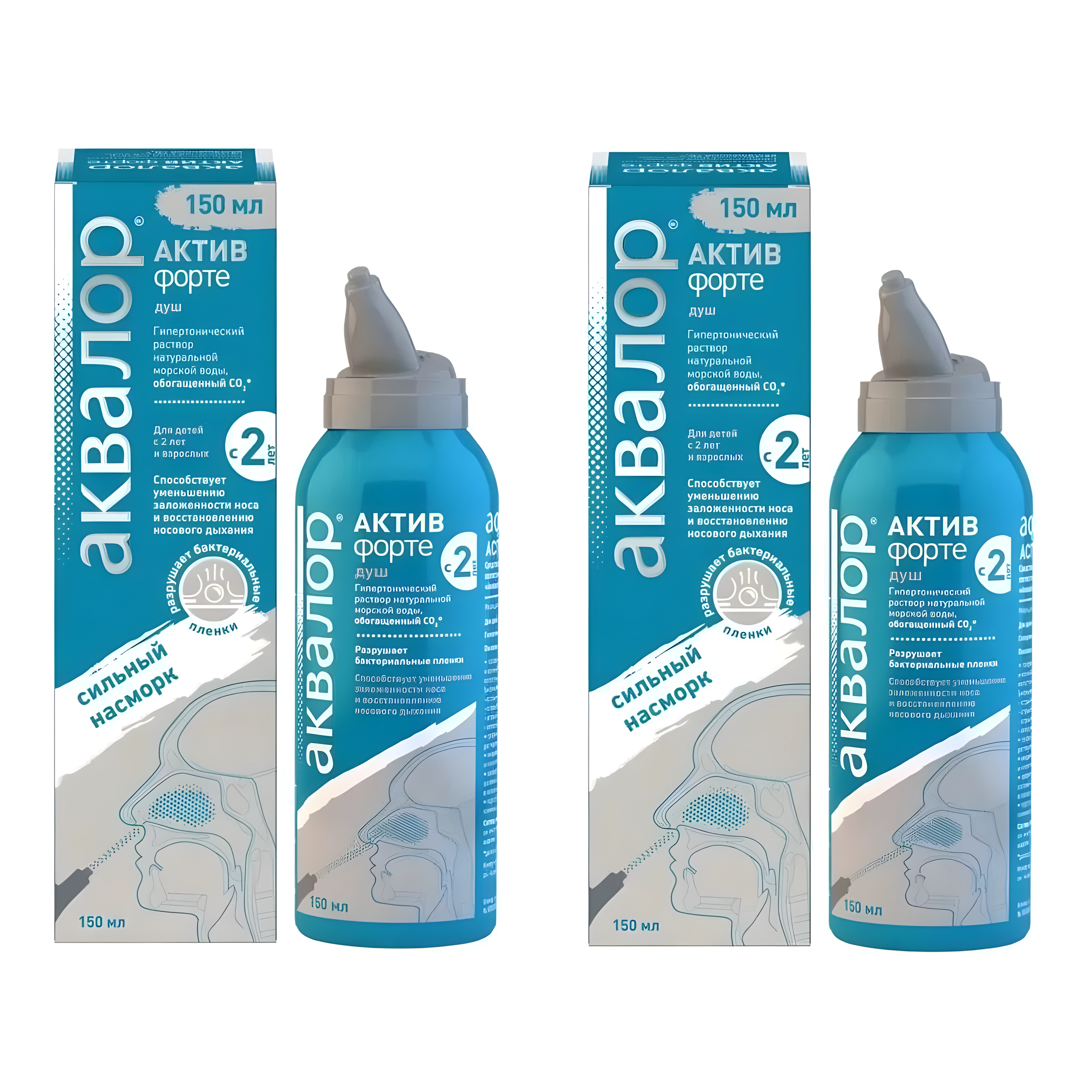 Аквалор актив форте спрей д/промывания носа детей и взрослых 150мл